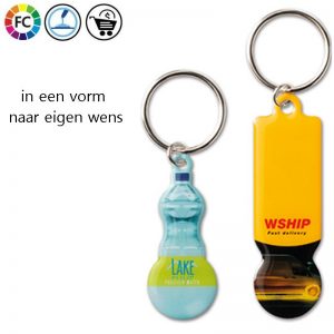 winkelwagenmunt sleutelhangers in eigen vorm van metaal
