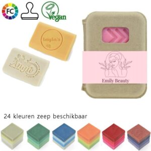 Gepersonaliseerde shampoobar met logo in kraftdoos