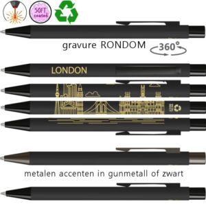 Recycled metalen softcoated balpen Eight black