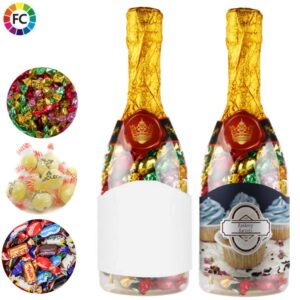 Bedrukte champagnefles met snoep