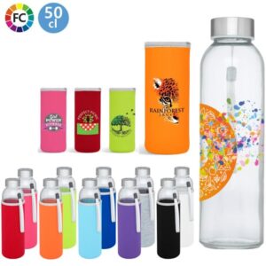 Glazen drinkflessen fullcolor tasje Buck